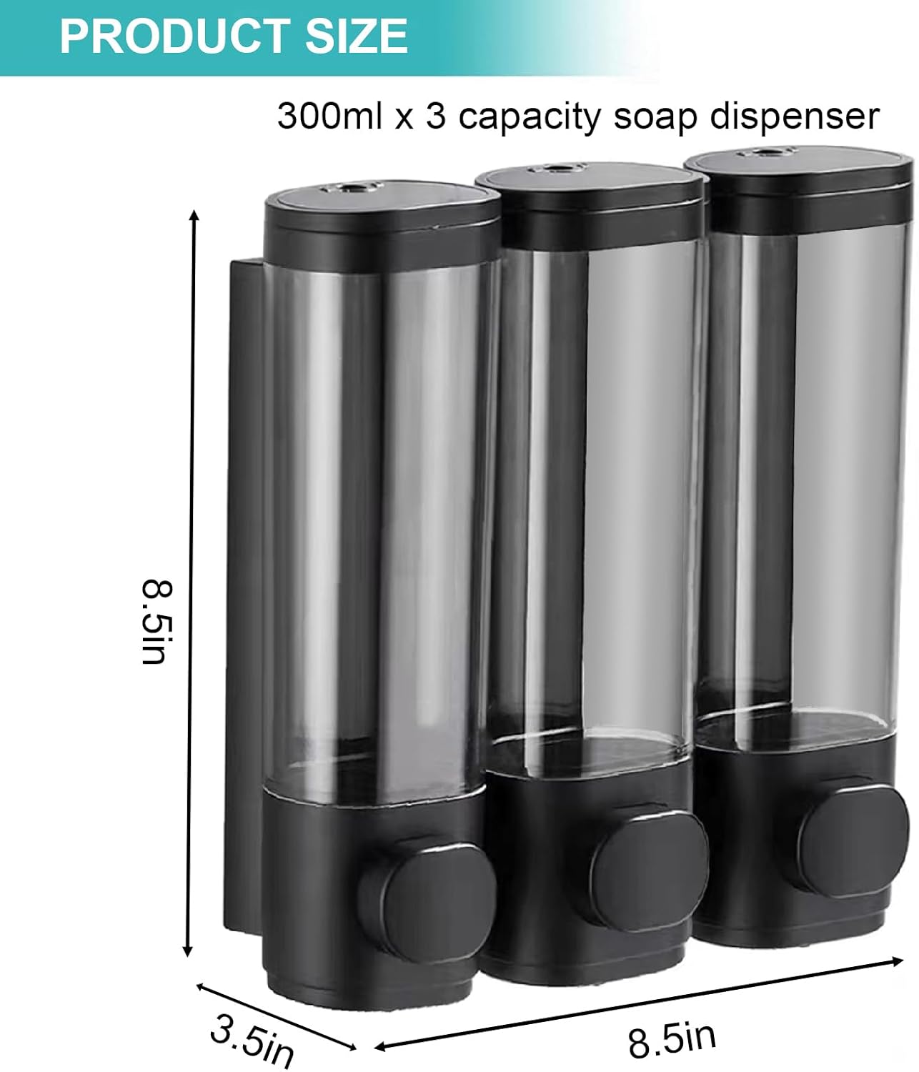 Dispensador de ducha de 3 cámaras sin taladro, dispensador de champú de ducha de 3 cámaras montado en la pared, dispensador de champú y