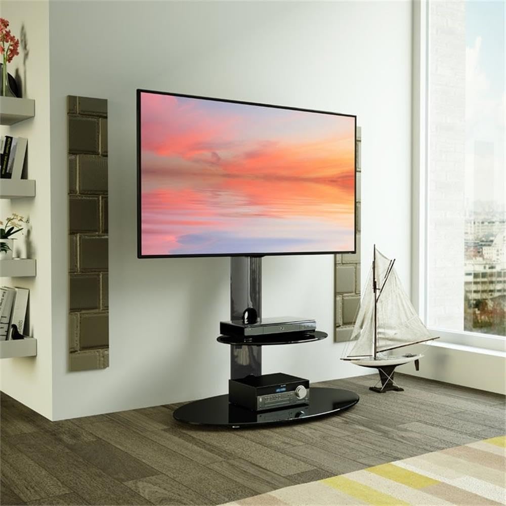 AVF Soporte de suelo de acero para TV con columna de montaje para TV de 32″ a 65″ en negro