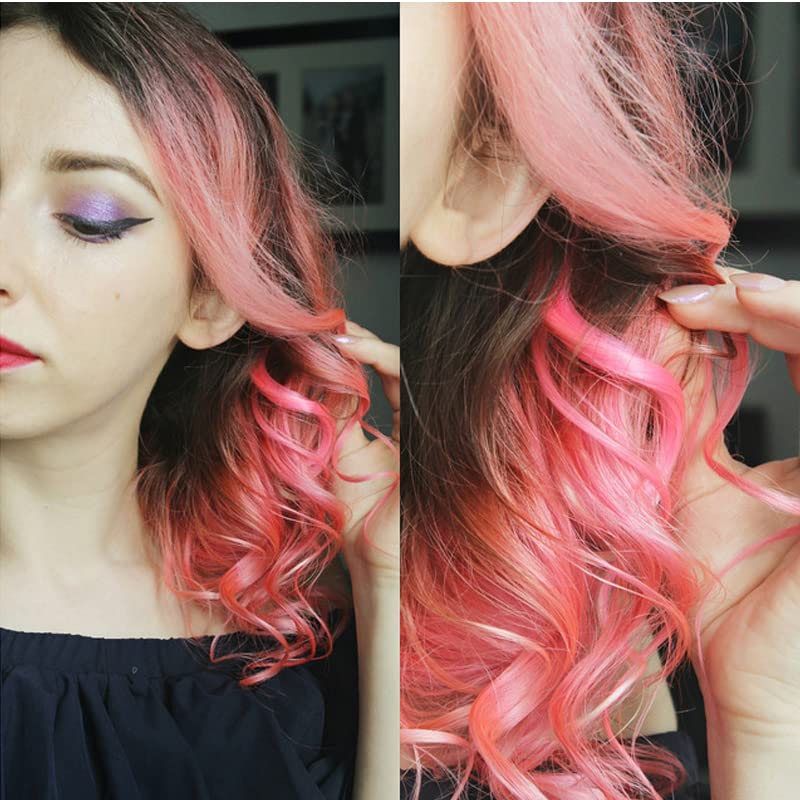 10 extensiones de cabello de colores con reflejos para fiesta, color gris claro, rizado, ondulado, postizo con clip en rayas sintéticas para niños,