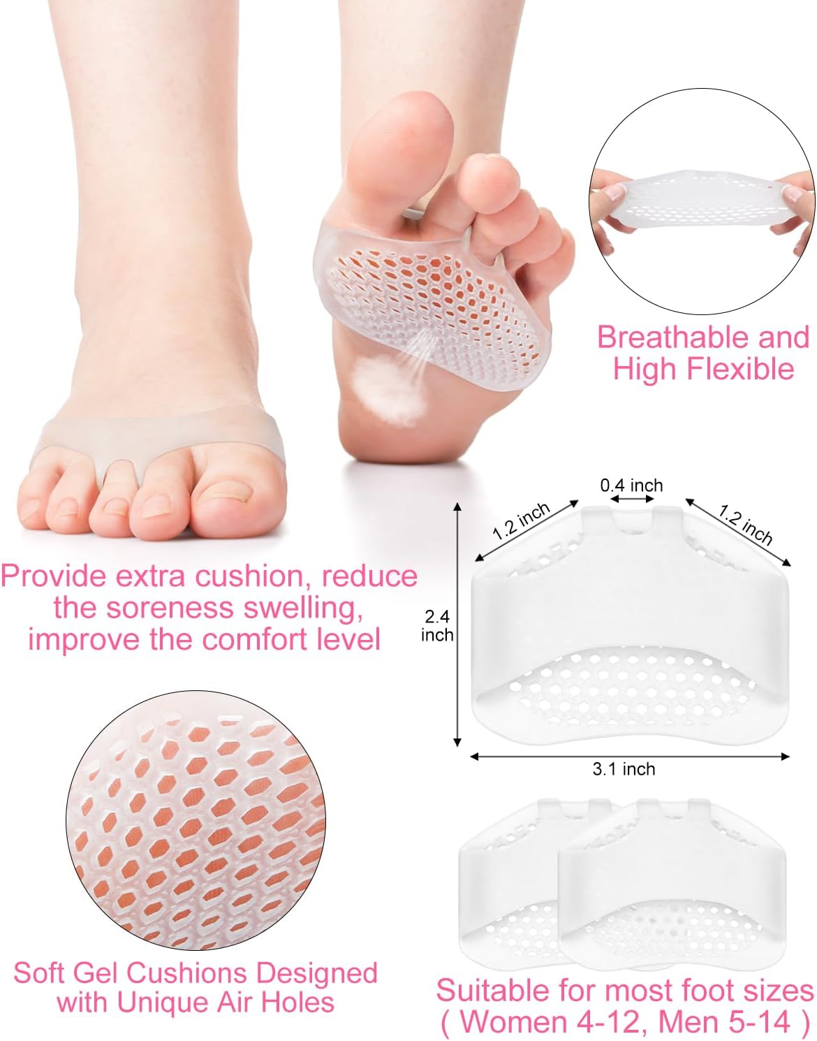 10 almohadillas cómodas de tacón alto, cojines de bola de pie para talones, insertos de zapatos de silicona para zapatos de mujer demasiado grandes,