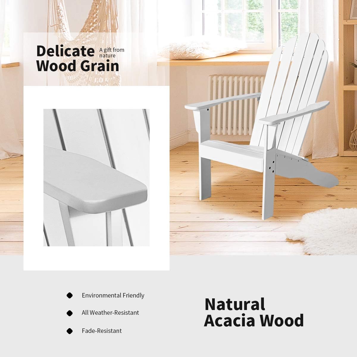Giantex Adirondack – Silla de madera de acacia para exteriores con capacidad de peso de 350 libras, sillón resistente a la intemperie para patio,