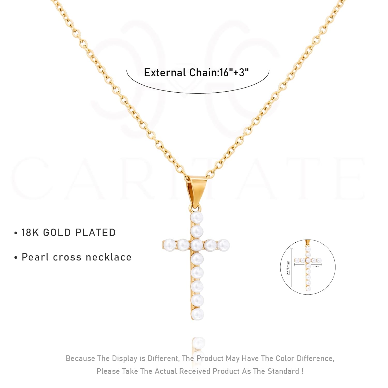 Pearl Cross Necklace For Women Girls Trendy, Cute Cross Pendant Jewelry Gifts For Teen Girls, Dainty 18K Gold Plated Pearl Cross Necklace