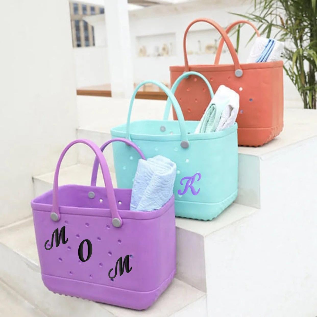 3 dijes de letras compatibles con bolsas Bogg, 2.75 pulgadas, insertos de bolsa de gran tamaño, accesorios decorativos para bolsa de playa, Vinilo,