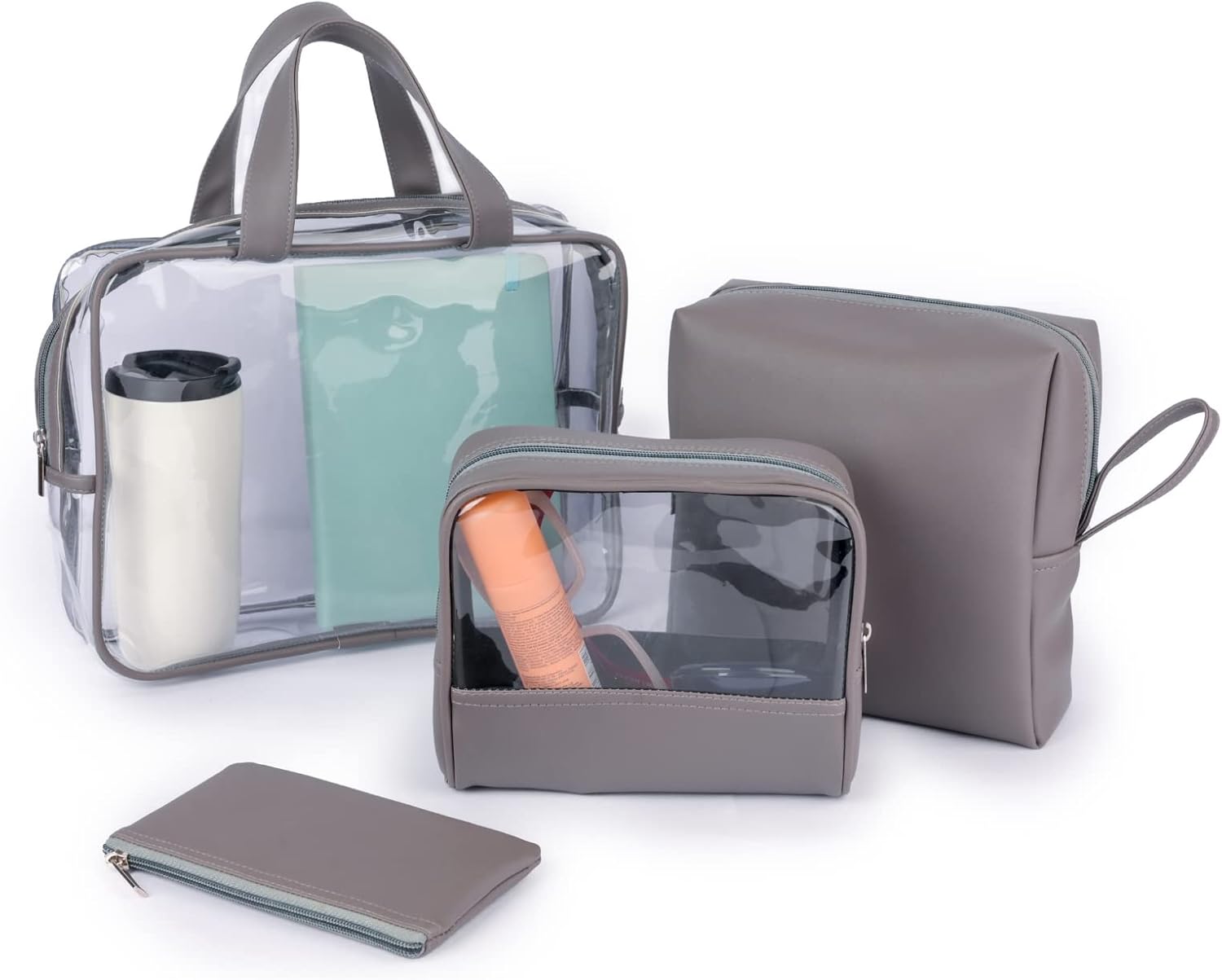 Nestasia Juego de 4 bolsas de viaje multiusos de cuero vegano para almacenamiento  Bolsas de cosméticos con cremallera, organizadores de maquillaje