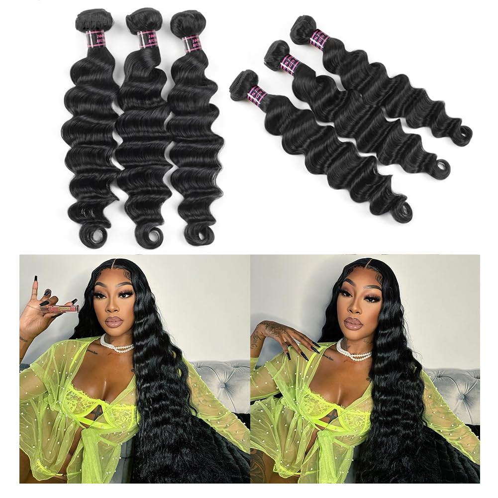 Manojos de cabello humano suelto de onda profunda (16, 18, 20 pulgadas), paquetes de cabello humano brasileño de grado 10A, color natural