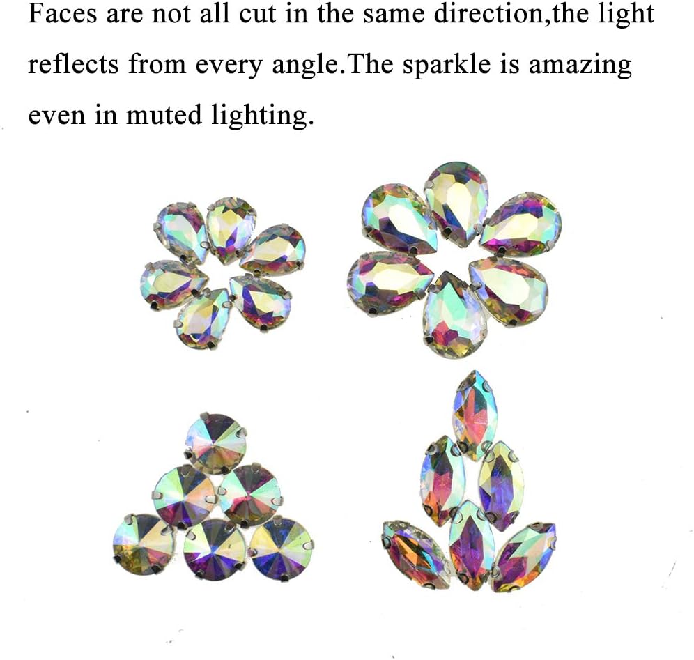 Hahiyo Base de garras de diamantes de imitación para coser, vidrio transparente, formas mixtas, gemas de cristal, ajuste de puntas traseras de