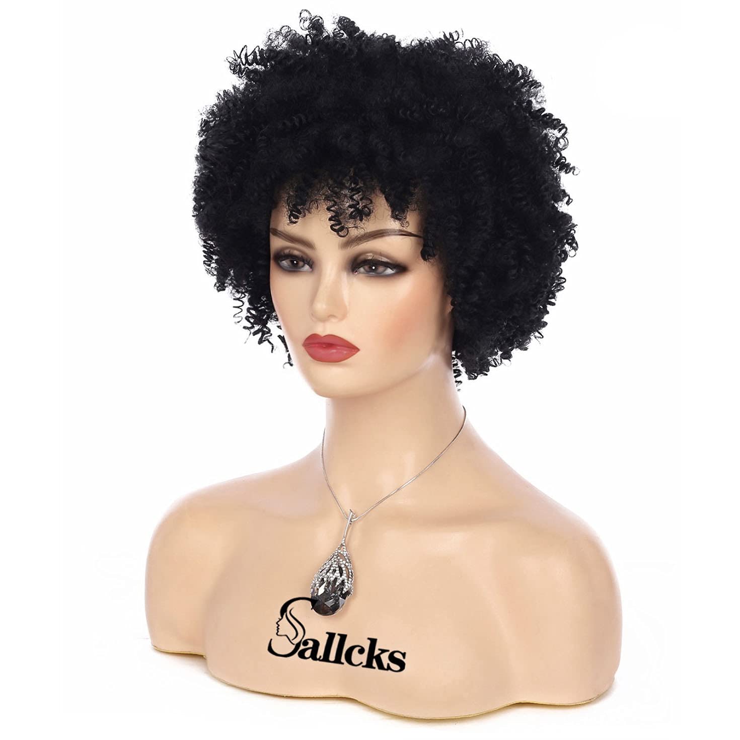 Sallcks Peluca afro afro corta negra para mujeres negras, pelucas afro cortas y rizadas sintéticas naturales para cosplay, pelucas de disfraz con