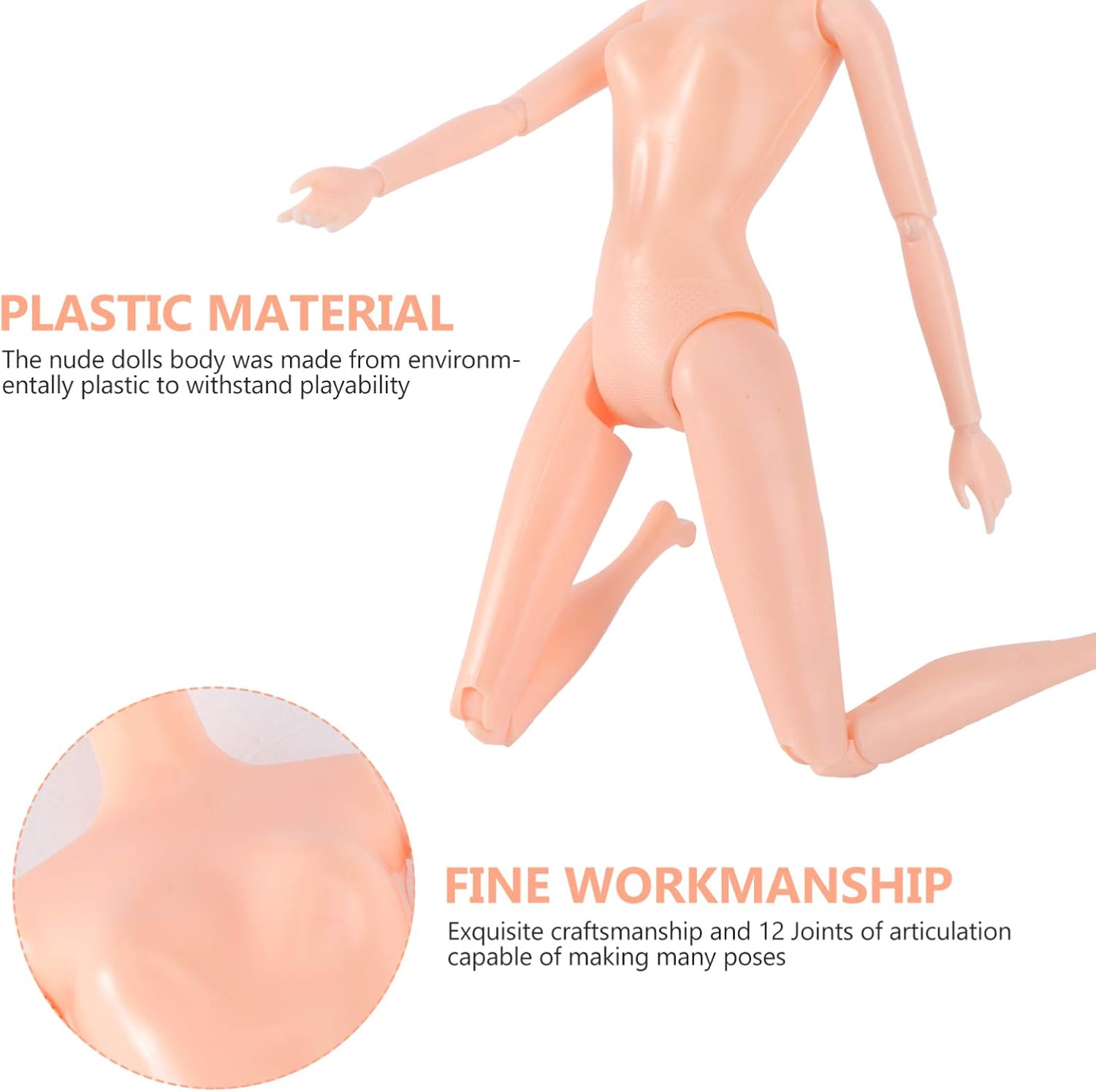 HEALLILY Cuerpo de muñeca de rompecabezas, 3 piezas, cuerpo de muñeca de plástico desnudo, cuerpo de muñeca desnuda, muñeca de bricolaje, muñeca