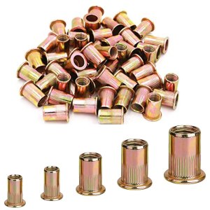 Tuercas remachadoras de 14″-20  120 tuercas remachables de acero al carbono, tuerca de inserción de cabeza plana con cuerpo moleteado Tuercas remachadoras de 14″-20  120 tuercas remachables de acero al carbono, tuerca de inserción de cabeza plana con cuerpo moleteado