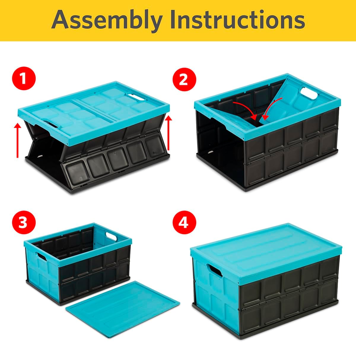 Glad Contenedor de almacenamiento plegable con tapa, caja de plástico plegable de 48 litros para garaje, maletero de coche y organización,