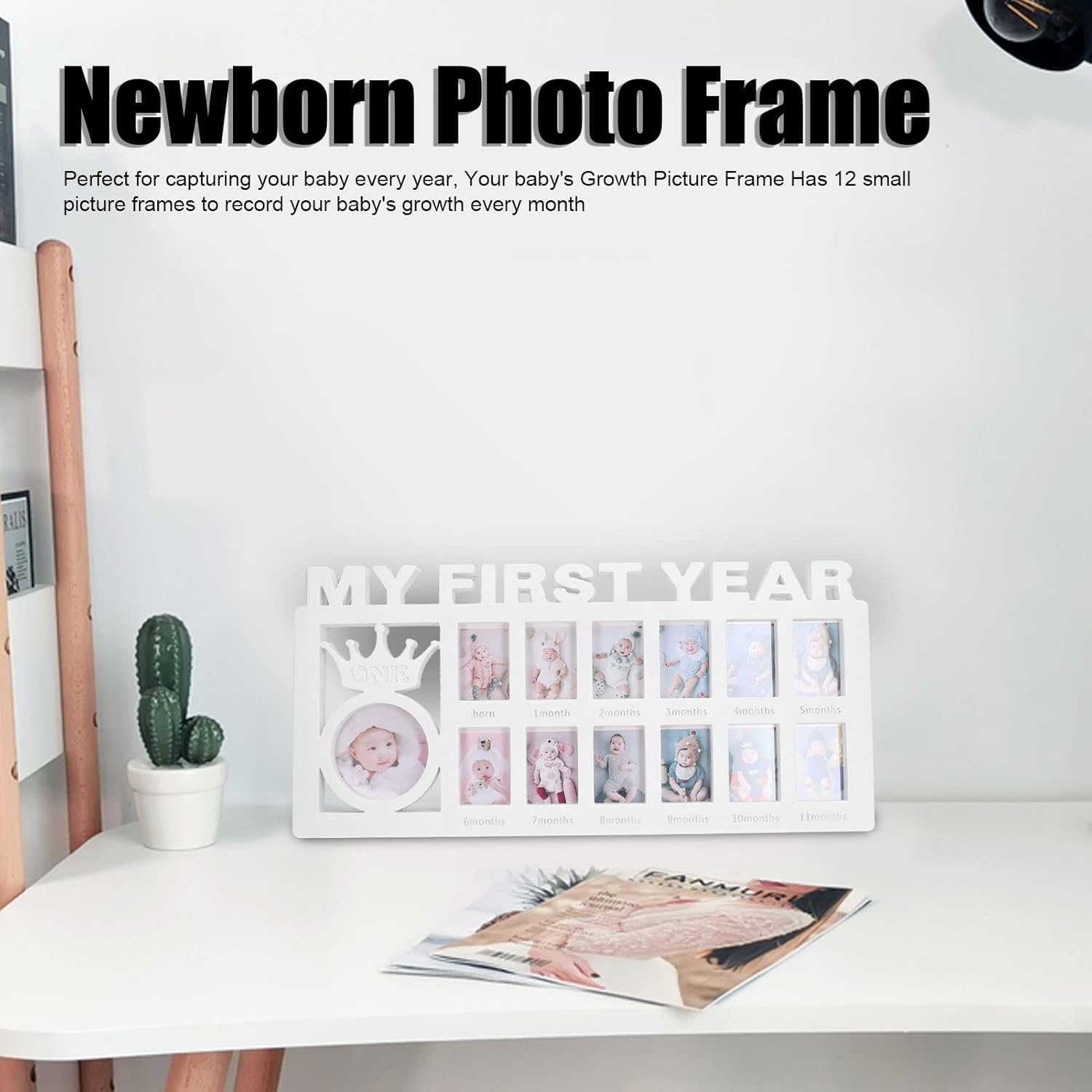 Newborn Photo Frame, Baby’s First Year Growth Picture Frame,12 Month Record Baby’s Monthly Growth Desktop Picture Frame Baby Photo Frame,1st