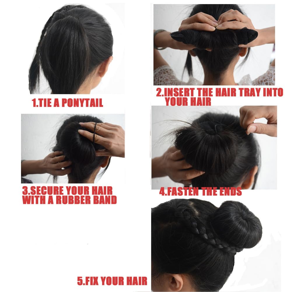 3 piezas Magic Hair Styler Donut Hair Bun Maker Styling Twist Ring Former Shaper Hair Trenzado Herramienta Rizador de Pelo Accesorio 1 Grande 2