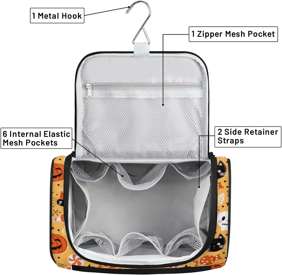 Art The Halloween Decor Toiletry Bag for Women Travel Makeup Organizer with Hanging Hook Traveling Cosmetic Bags for Toiletries Accessories
