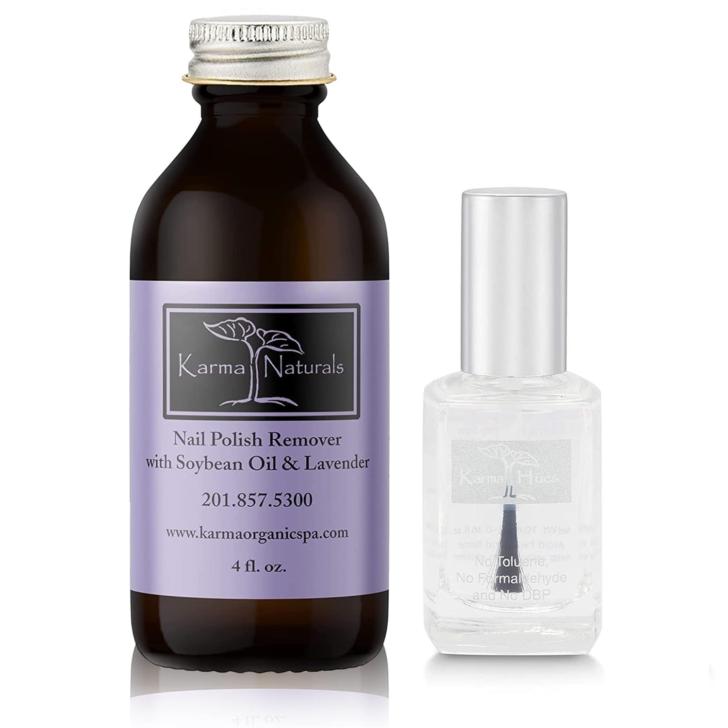Karma Organic Removedor de esmalte de uñas y paquete triple de 5 capas base  Quitaesmalte de uñas de lavanda de soja natural (4 onzas líquidas) capa