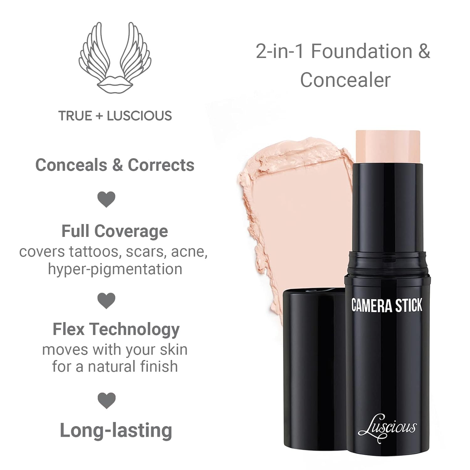 Luscious Cosmetics – Base para cámara, crema de cobertura completa, mezcla fácil, fórmula hidratante, vegano, libre de crueldad, 0.49 onzas,