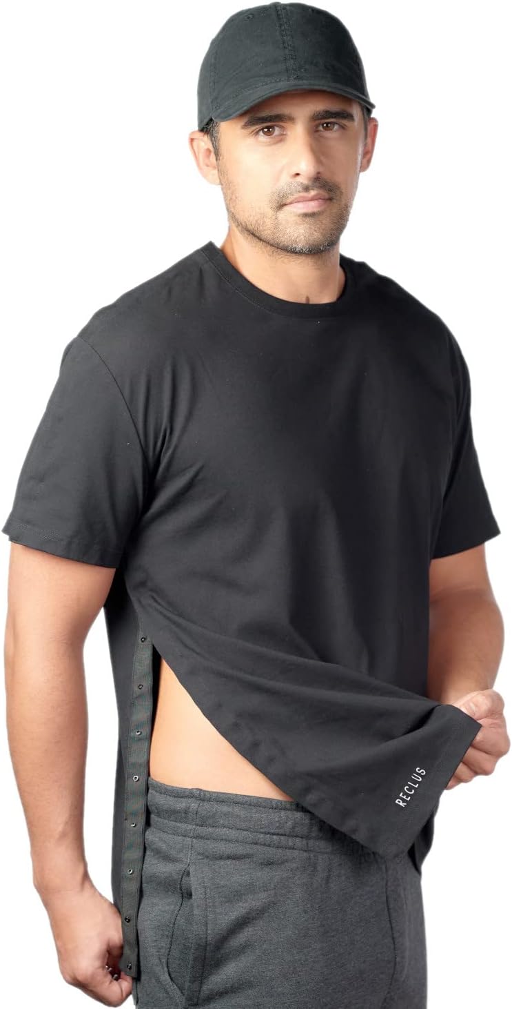 Reclus – Camisas postoperatorias para hombres – Camisa de recuperación de puños rotadores – Acceso al puerto de quimioterapia – Ropa de diálisis