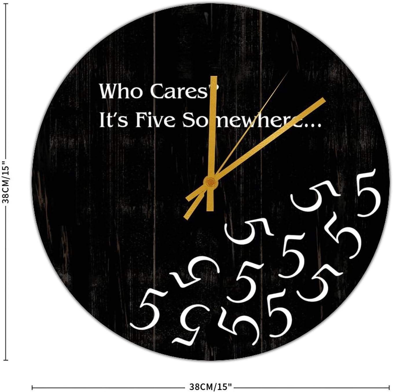 Reloj de pared redondo con texto en inglés Who Cares It’s Five Somewhere, reloj de pared para decoración de baño, funciona con pilas, reloj de pared