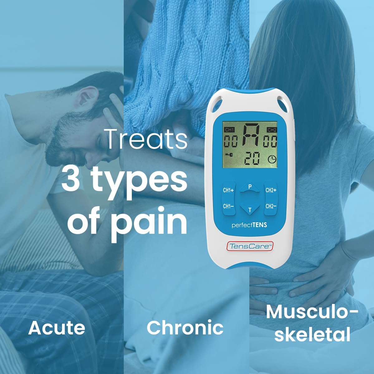 TensCare Perfect TENS – Máquina TENS clínicamente probada para aliviar dolores de espalda, cadera, pierna, brazos, artritis y ciática