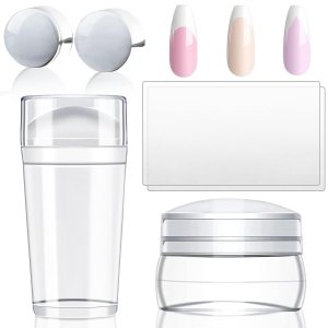 YUNAI Sello de uñas de punta francesa con raspadores  Kit de sello de uñas suave transparente de gelatina de silicona con 2 cabezales de reemplazo, YUNAI Sello de uñas de punta francesa con raspadores  Kit de sello de uñas suave transparente de gelatina de silicona con 2 cabezales de reemplazo,