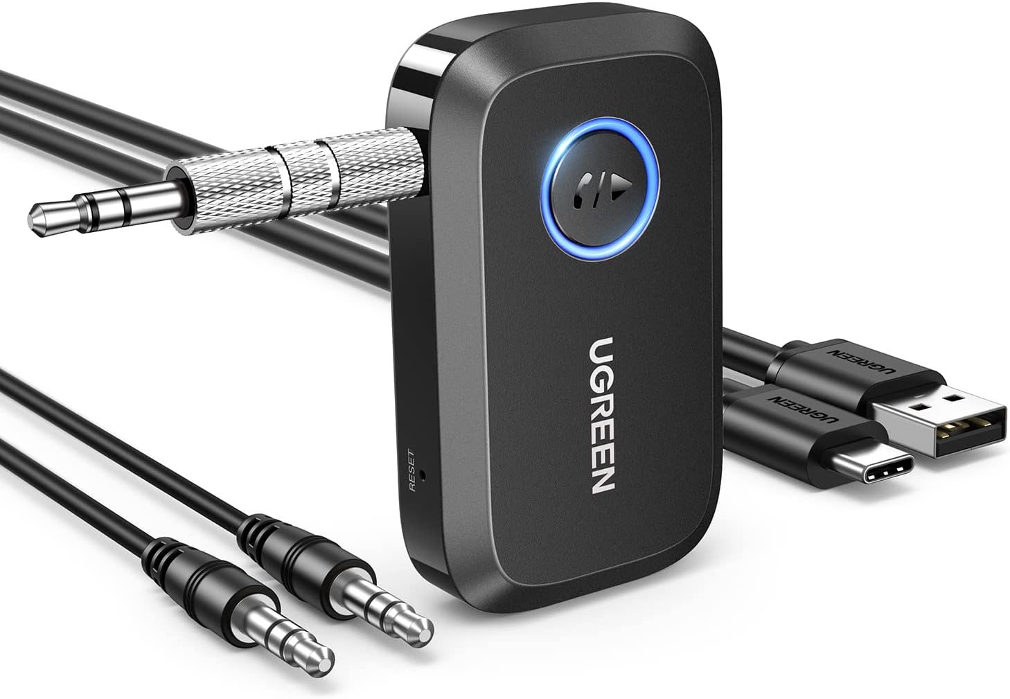 UGREEN Adaptador Bluetooth auxiliar 5.3 para coche, mayor conexión Adaptador auxiliar Bluetooth para automóvil, Bluetooth aux para receptor de audio