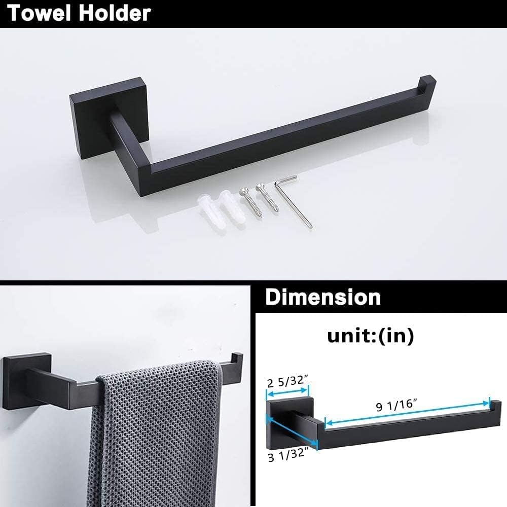 Juego de 4 piezas de accesorios de baño de color negro mate cuadrado de acero inoxidable SUS304 montado en la pared, incluye toallero de 24