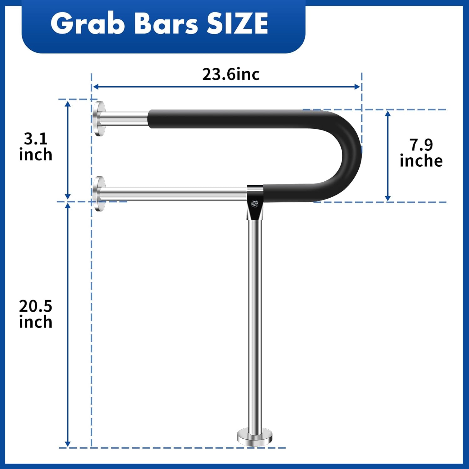 Barras de agarre de acero inoxidable para discapacitados, pasamanos de inodoro de 23.6 pulgadas, barra de seguridad para baño, barra de soporte para