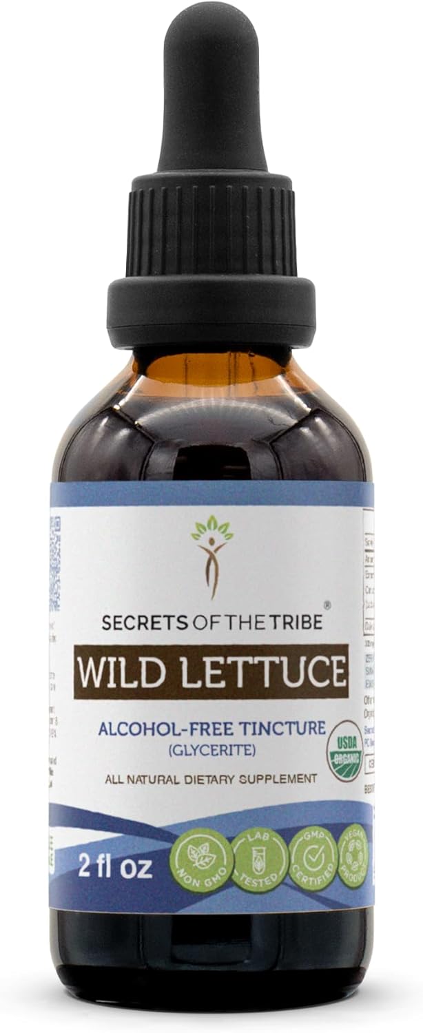Secrets of the Tribe Lechuga silvestre orgánica USDA  Extracto sin alcohol, gotas de hierbas de alta potencia, digestivo  Hecho de lechuga silvestre