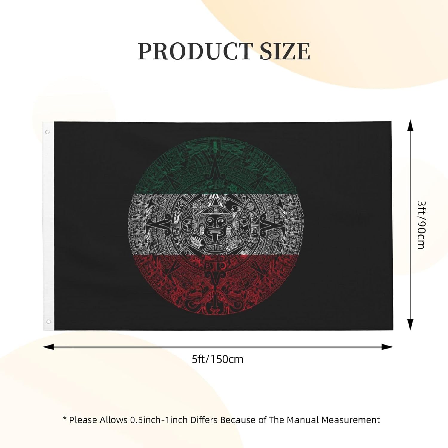Bandera de 3 x 5 pies, calendario azteca mexicano de doble cara, letrero grande para pared, dormitorio, sala de estar, decoración colgante de casa,