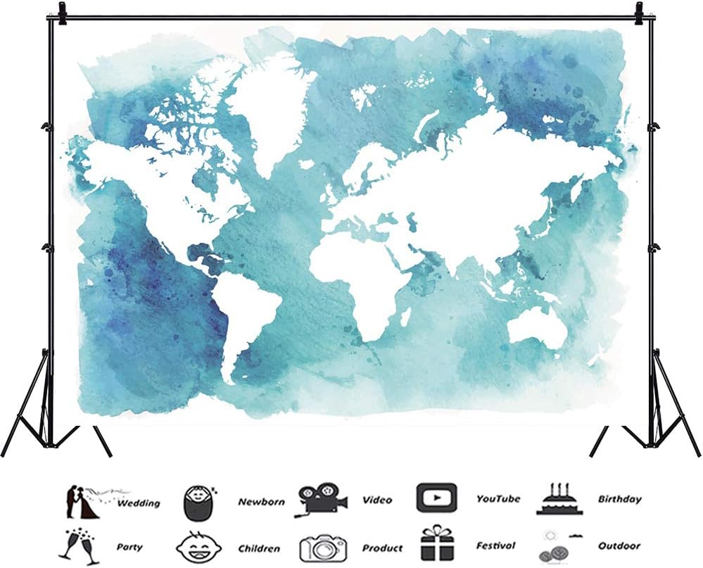 Baocicco Telón de fondo de mapa marino de 10 x 6.5 pies, fondo de pantalla de mapa del mundo, fondo de pantalla, decoración de fiesta de cumpleaños