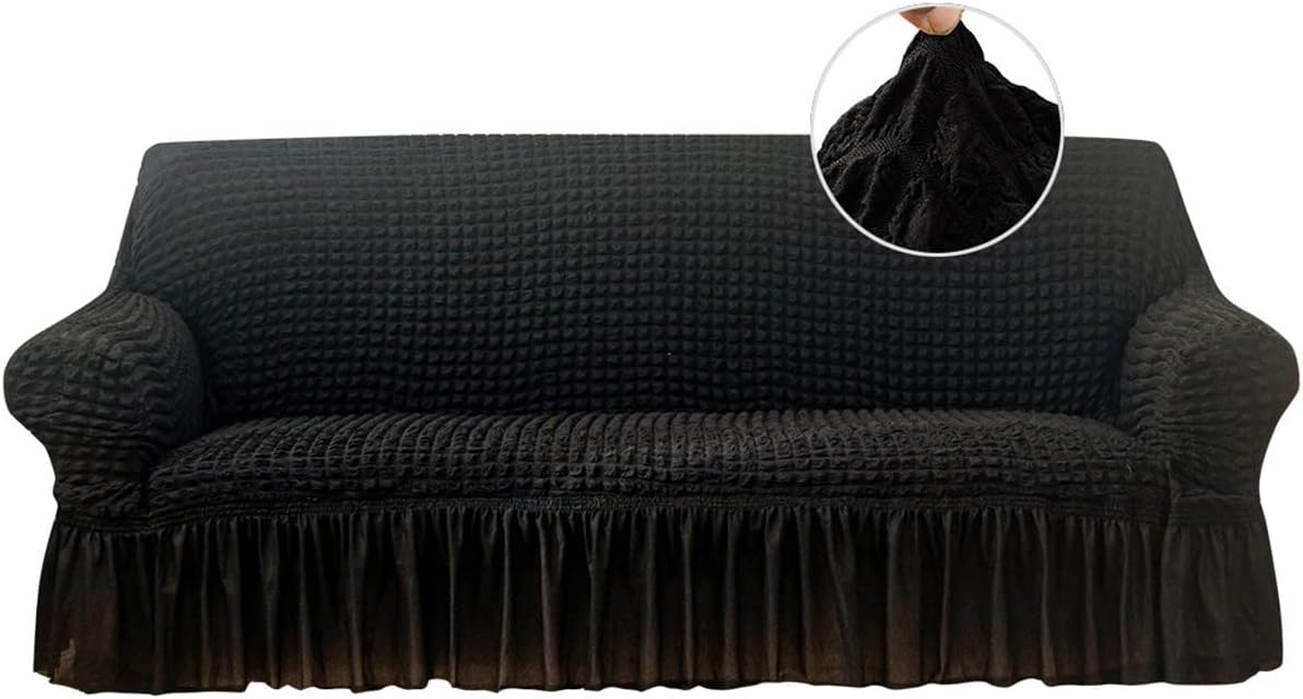 Qubjus Funda elástica para sofá, lavable, protector de muebles con parte inferior elástica y falda para niños y mascotas (negro, mediano)
