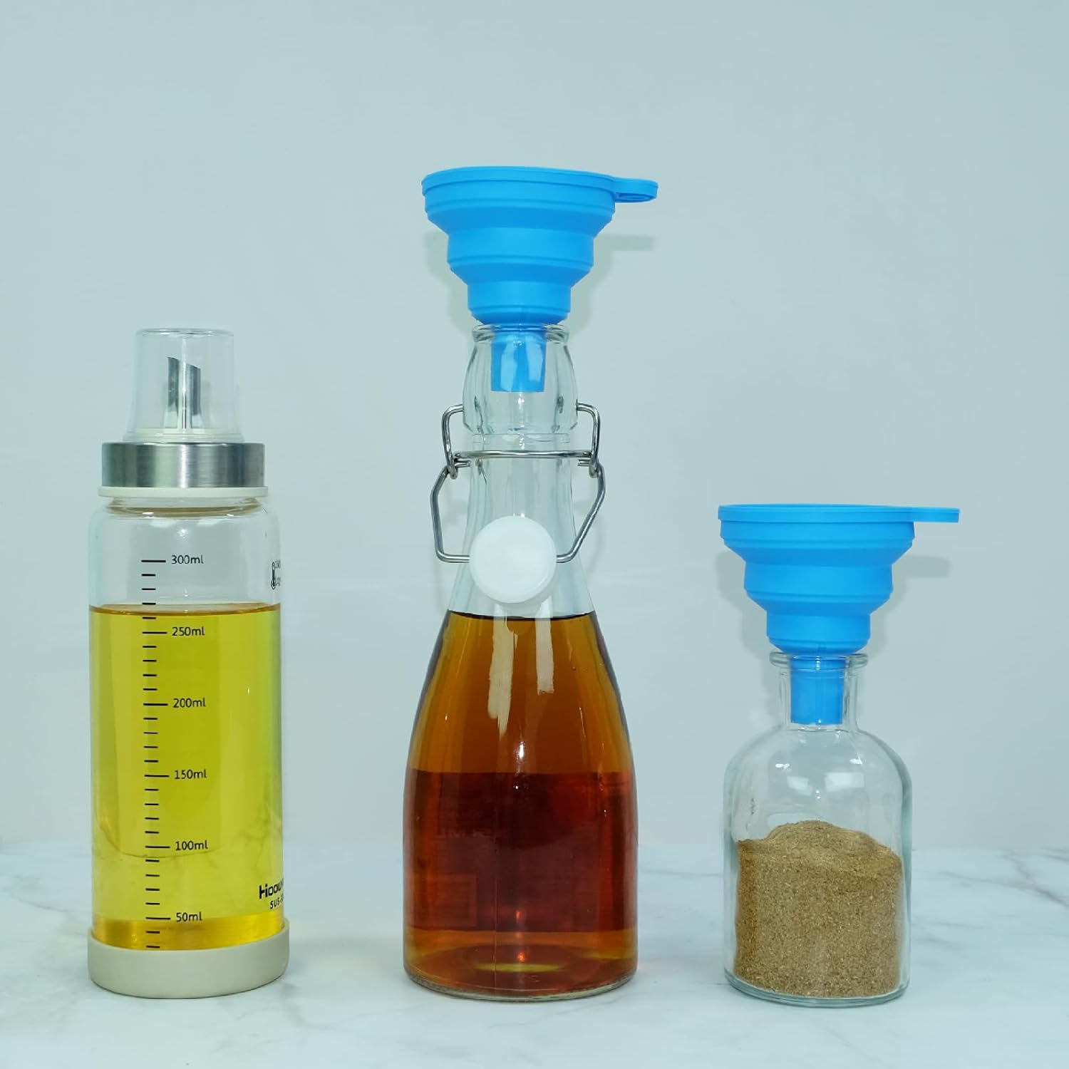 Embudos para llenar botellas Juego de 2, embudo de silicona de grado alimenticio para uso en cocina. Embudo de botella plegable pequeño para