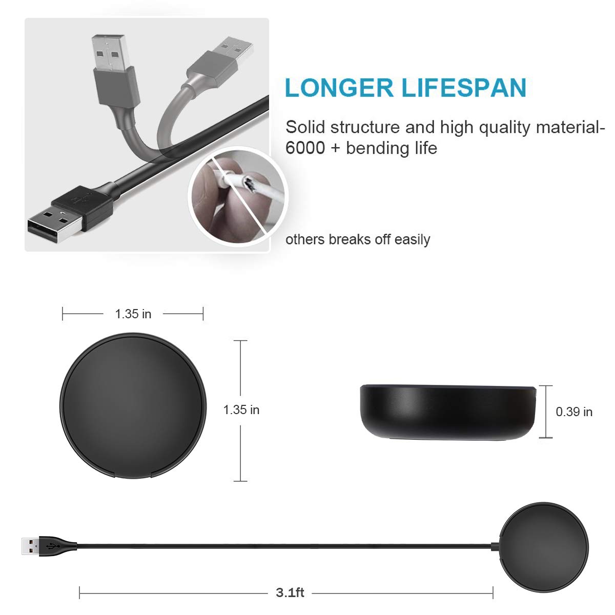 1 paquete compatible con cargador de reloj Samsung, Galaxy Watch 654 cargador USB de repuesto para Samsung Galaxy Watch 66 Classic55 Pro44