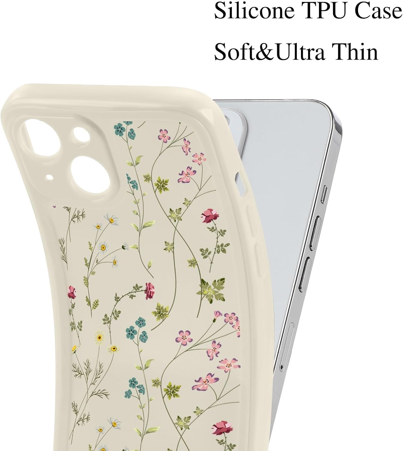 Paquete de 2 fundas de teléfono con estampado de flores retro para Apple iPhone 14 de 6.1 pulgadas, carcasa de silicona suave TPU diseño floral a la