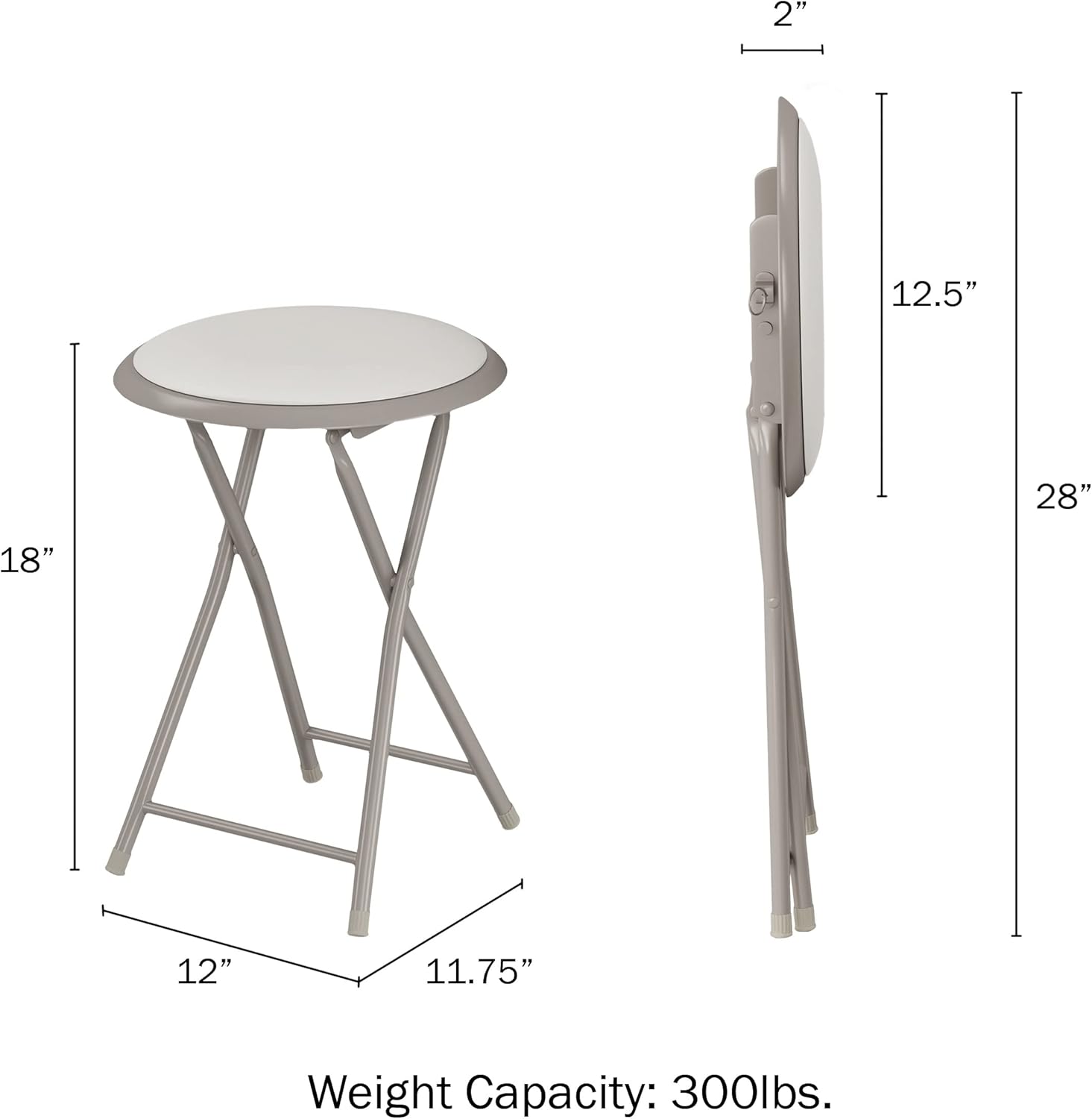 Trademark Home – Juego de 2 taburetes de bar plegables de 18 pulgadas, capacidad de 225 libras y asientos acolchados para dormitorio, recreación o