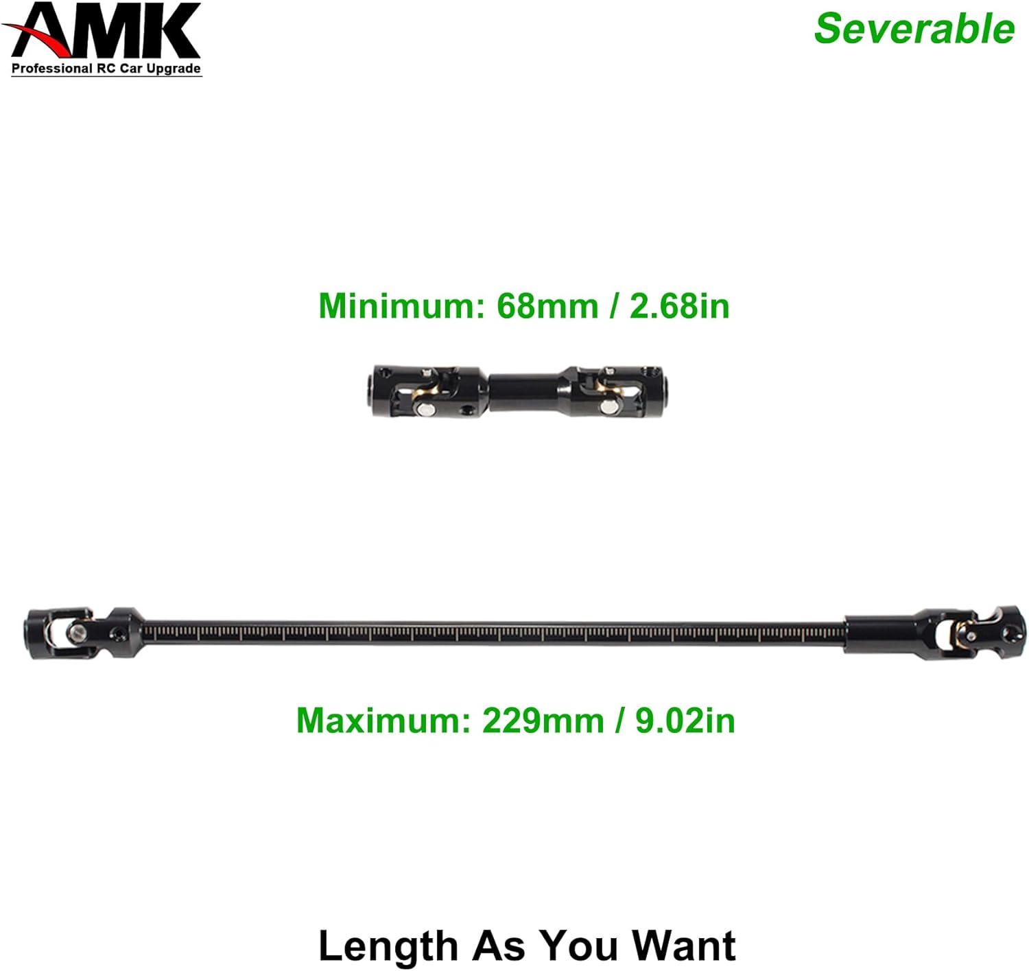 AMK Eje de transmisión SCX10 con rayas separables de 2.677-9.016 in de acero inoxidable TRX4 para 110 RC Crawler Sportys Scalers GSPEED Axial Capra