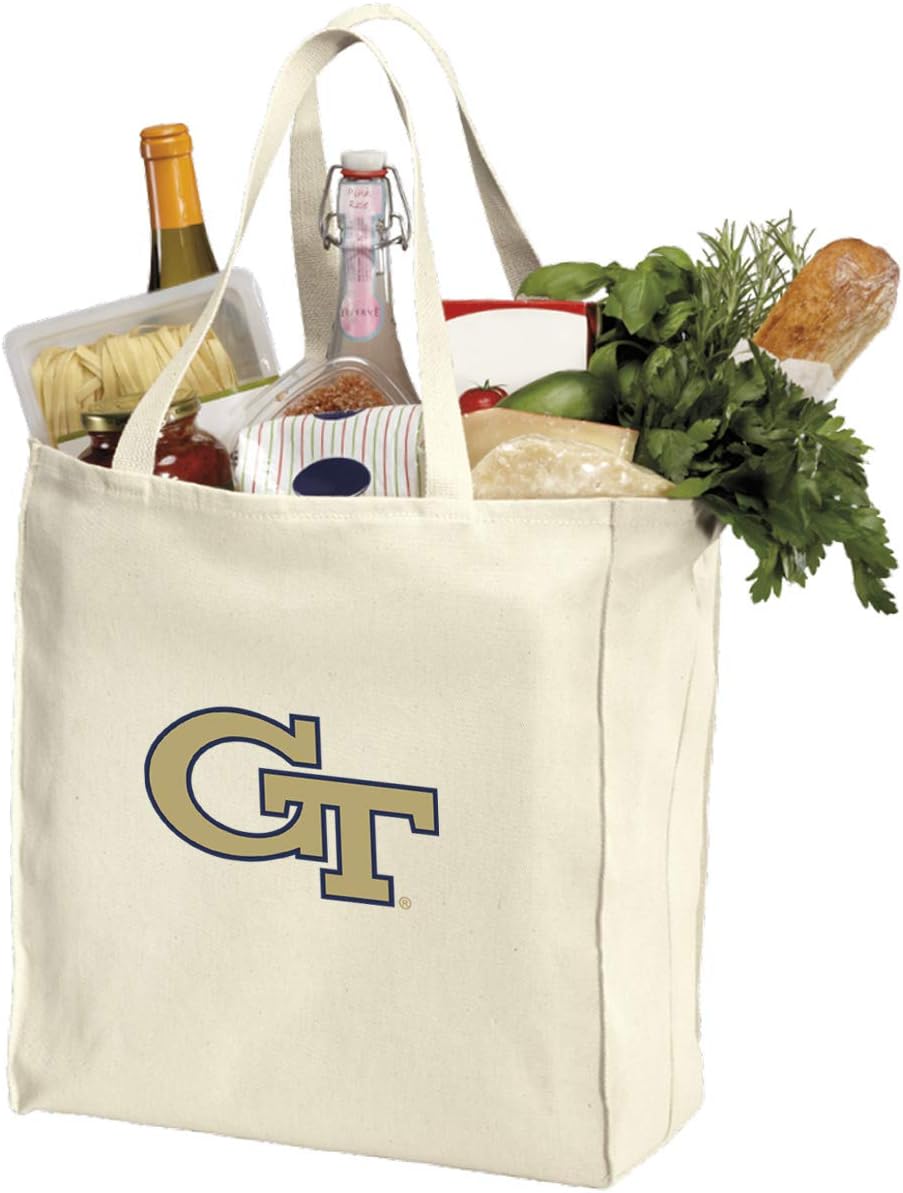 Bolsas de comestibles reutilizables de Georgia Tech o GT Yellow Jackets Bolsas de compras ALGODÓN NATURAL, Blanco