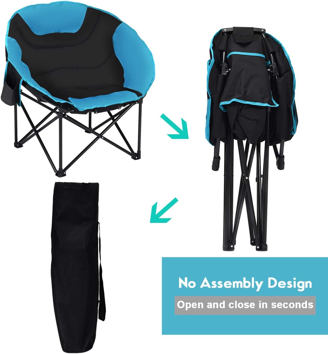 Giantex Silla plegable para campamento, silla de luna con platillo de luna, silla de playa ligera con asiento acolchado suave, soporte para tazas,