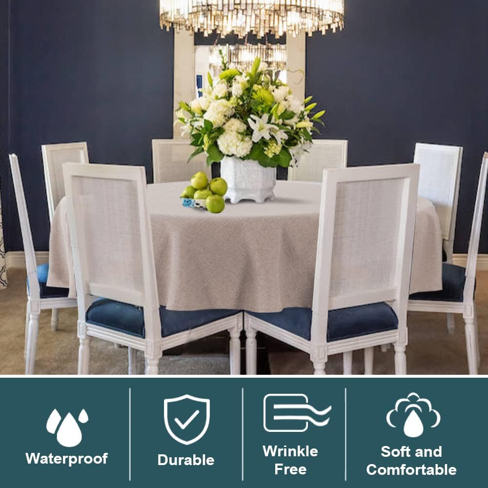 FantasDecor Mantel redondo con textura de lino, impermeable, a prueba de derrames, sin arrugas, para comedor y uso al aire libre, color arena, 60 x