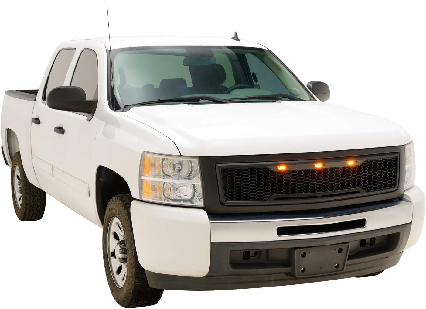EAG Parrilla LED superior de ABS de repuesto con luces LED ámbar, color negro mate para Silverado 1500 07-13