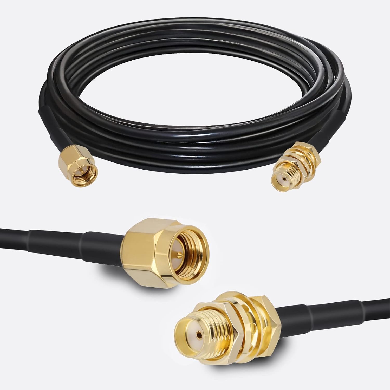 Cable de antena SMA RG174 Cable coaxial Paquete de 2 unidades de 10 pies SMA hembra a SMA macho Bulkhead Add-on SMA a SMARPSMA Kit adaptador para