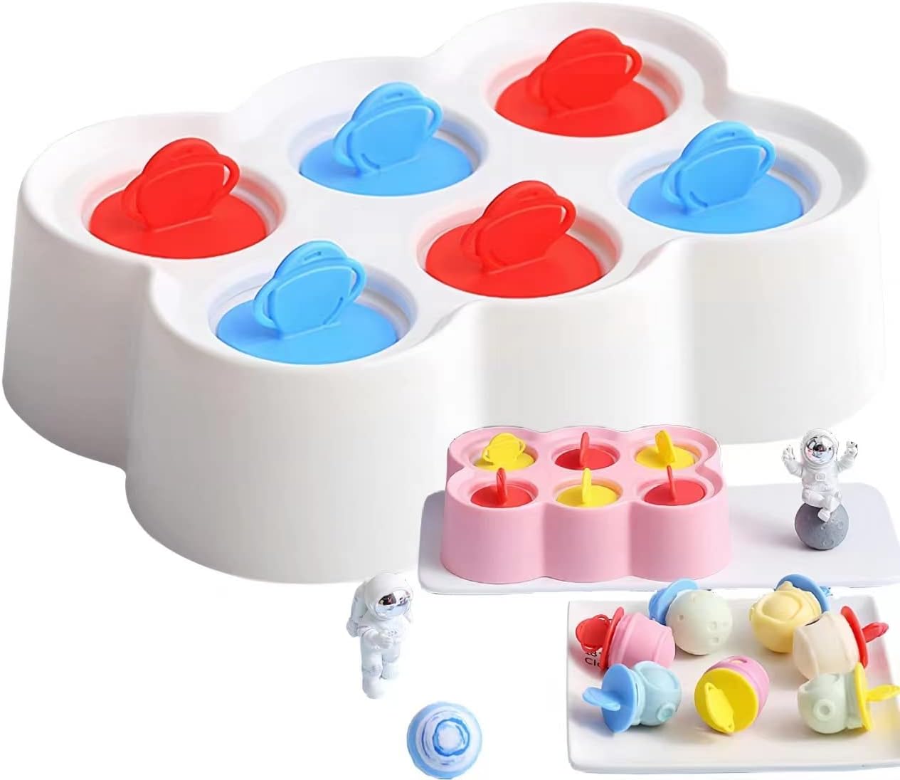 Space Astronauts – Juego de 6 moldes de silicona para hacer paletas de helados, moldes de helado congelados, accesorios de cocina, fácil liberación,