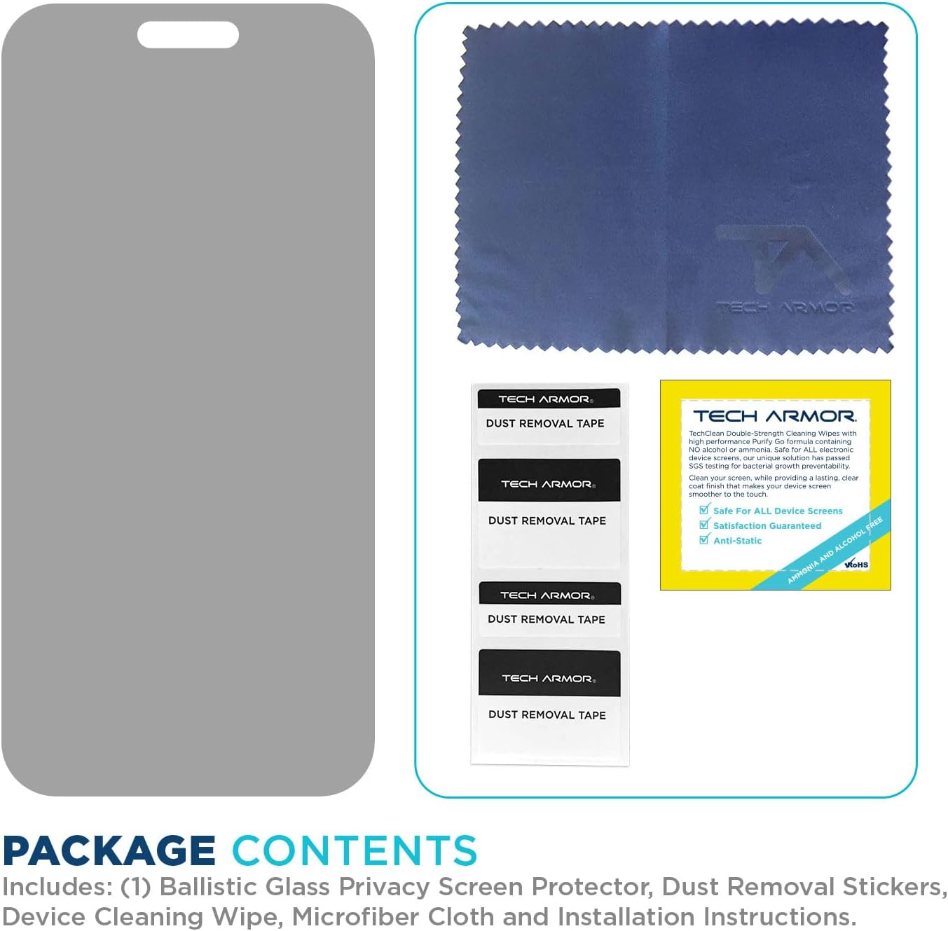Tech Armor Protector de pantalla de privacidad para iPhone 15 de 6.1 pulgadas, vidrio templado balístico, antiespía, compatible con fundas, fácil