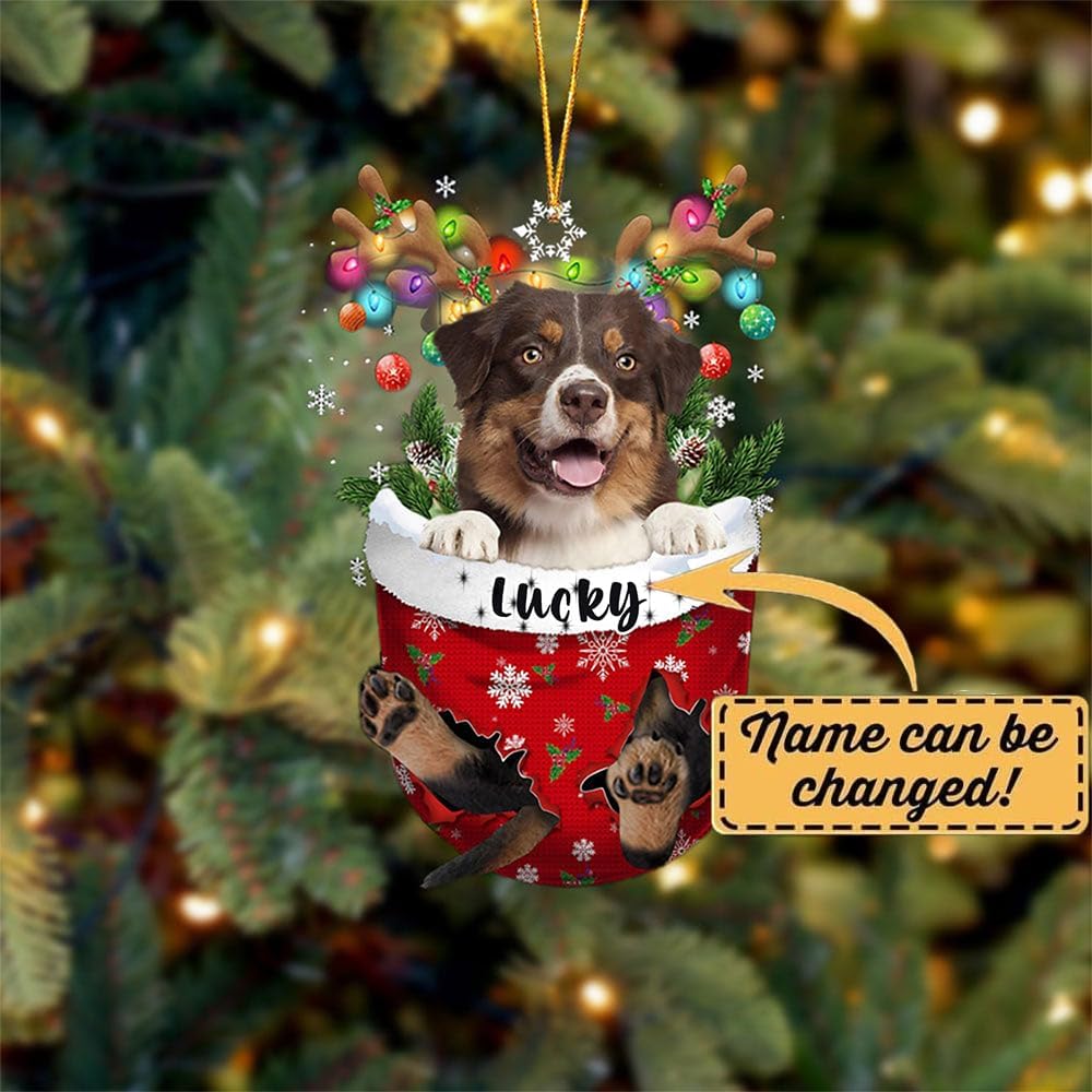 Adorno de Navidad personalizado para perro, pastor australiano de 3 pulgadas, adorno de bolsillo de nieve, adorno en forma de acrílico para perro,