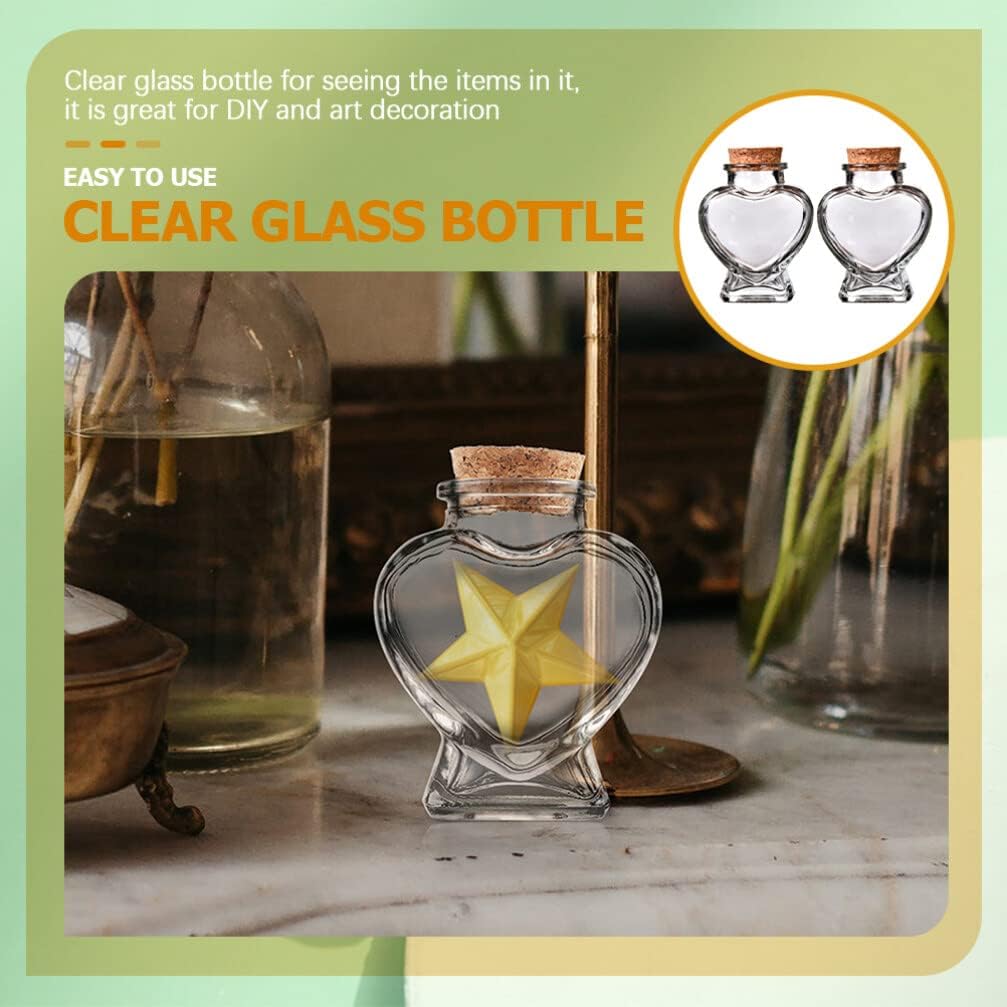 ULTECHNOVO Botella de cristal con forma de corazón, 1.7 fl oz, mini frascos de vidrio transparente con corchos, mini botella de deriva para