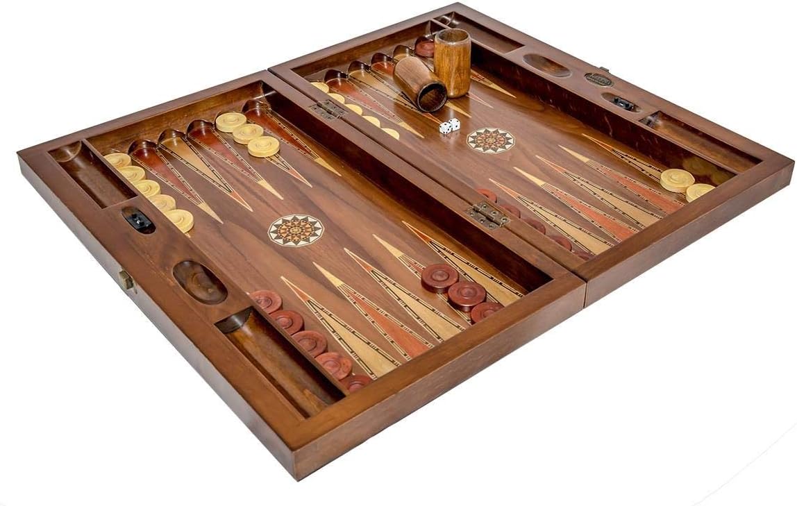 Backgammon – Juego de mosaico con diseño de mosaico, mesa de nogal plegable, juego de mesa clásico, tamaño 20,5 pulgadas