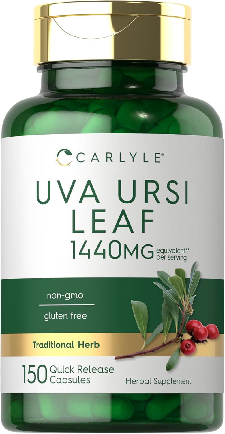Carlyle Uva Ursi Cápsulas  1440 mg  150 unidades  Extracto de hoja de hierbas  Sin OMG  Suplemento sin gluten