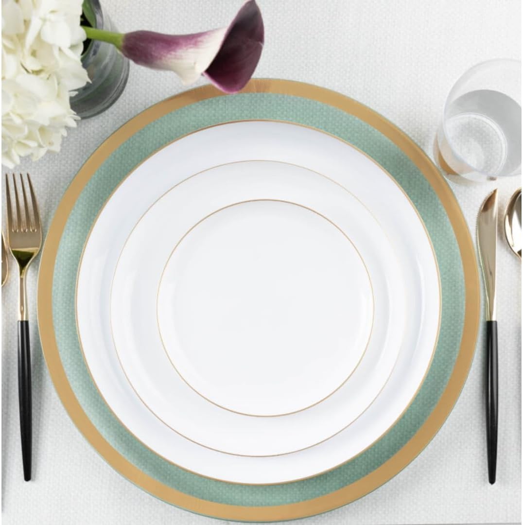Blue Sky Edge Collection – Platos de plástico con borde dorado blanco de 6.3 pulgadas (paquete de 10)  Elegante vajilla desechable para eventos y