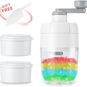 Yanpoake Máquina de afeitar de hielo manual para cono de nieve, trituradora de hielo triturado portátil con 2 bandejas de cubitos de hielo gratis y Yanpoake Máquina de afeitar de hielo manual para cono de nieve, trituradora de hielo triturado portátil con 2 bandejas de cubitos de hielo gratis y