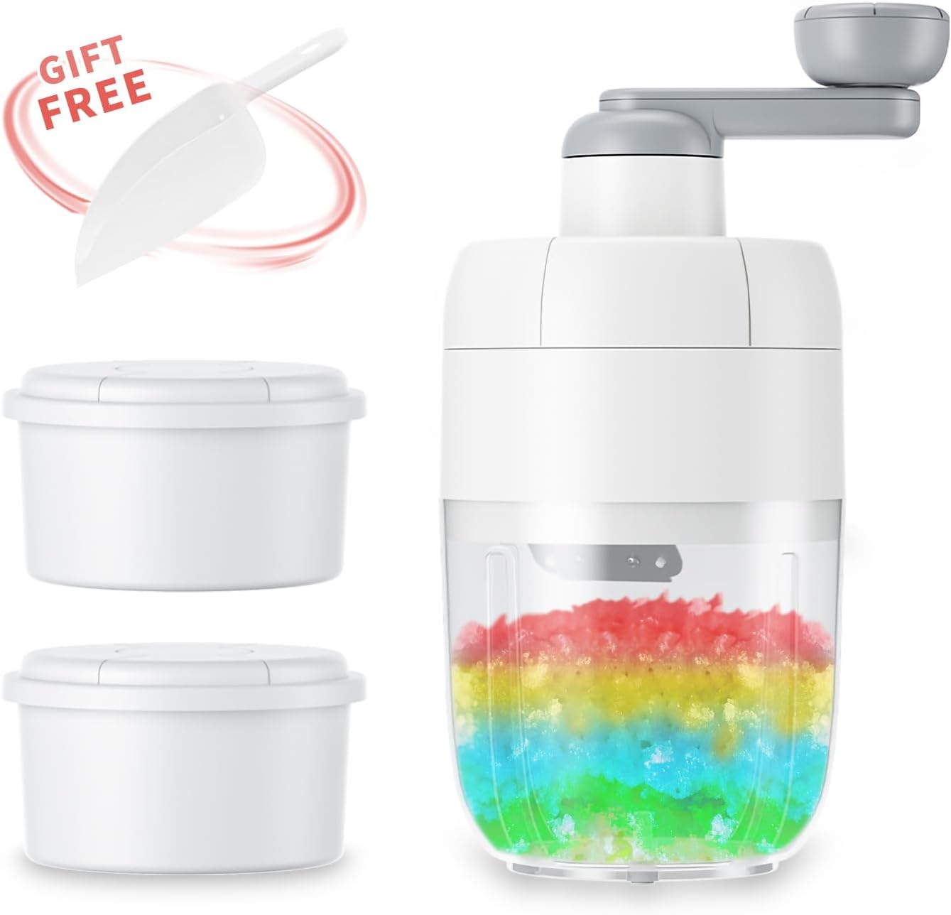 Yanpoake Máquina de afeitar de hielo manual para cono de nieve, trituradora de hielo triturado portátil con 2 bandejas de cubitos de hielo gratis y