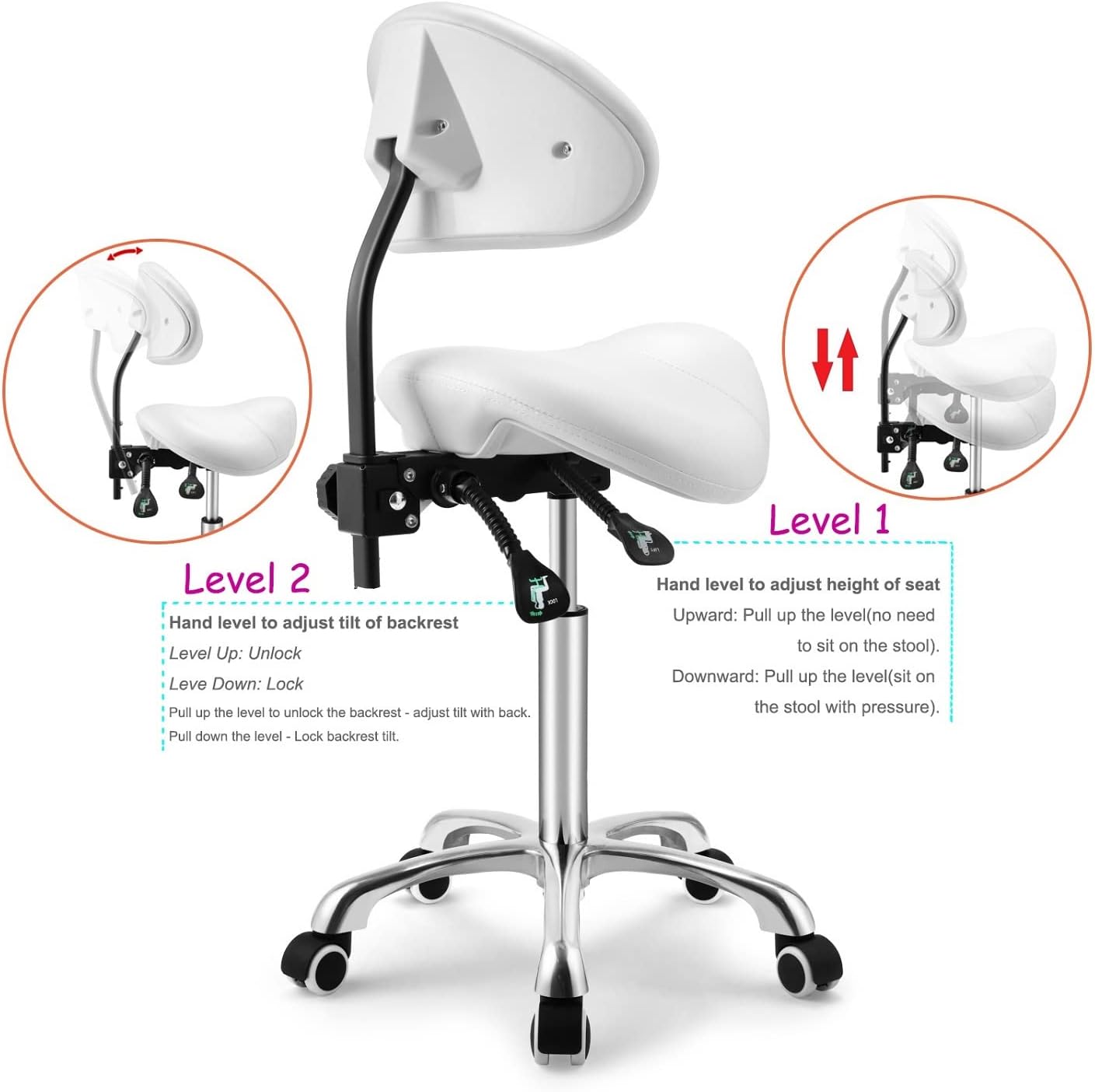 Kaleurrier Taburete giratorio de altura ajustable con ruedas, taburete antifatiga resistente, silla ergonómica para laboratorio, clínica, dentista,